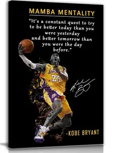 Kobe Bryant Inspirational Poster Canvas Wall Art • Mamba Mentality Quote Canvas Wall Art • Basketball Player Sports Home Decor • Motivational Artwork For Home,Office,Gym Wall Decor Framed Ready to