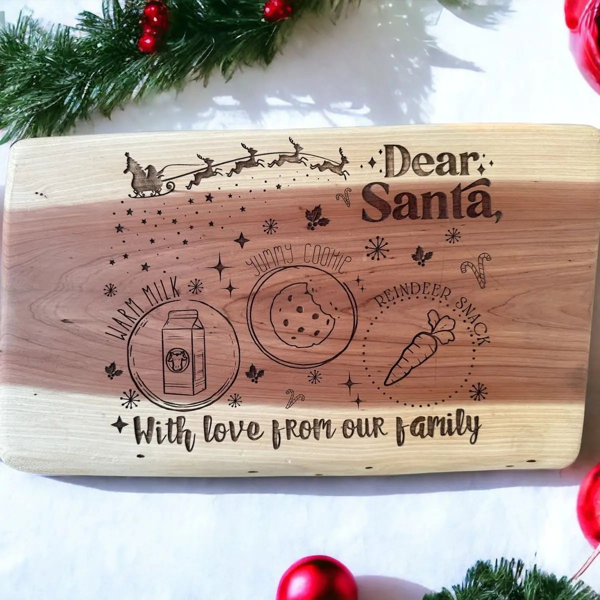 Santa Cookie and Milk Tray or Board Wood Kids Wooden