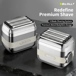 BILOLLY Portable Mens Foil Shaver Mini Compact Shaver Travel Razor, IPX6 Waterproof Wet Dry 8000RPM High-Speed Motor 5-Blade Washable Premium Metal Body 30-Day Battery Life, Mens Facial Grooming Kit Perfect Fathers Day Gift for Dad Husband Boyfriend