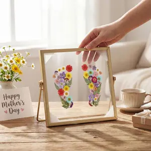 Pressed Flower Frame, Double Glass Photo Frame with Stand, Baby Footprint Handprint Art Frame, Gold Metal Frame for DIY Dried Flowers, Mother's Day & Birthday Gift, Modern Minimalist Home Decor for Tabletop Display