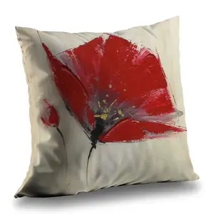360 Stand 14x14 in. Poly Twill Weave Pillow Insert - Botanical Design, Beige with 2 Red Flowers, for Bedroom Decor & Use, Pillow Inserts, Bedroom Use