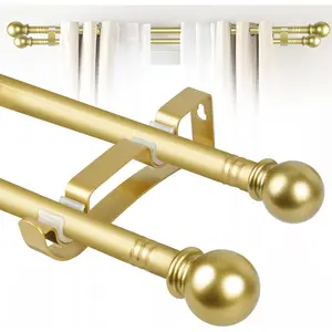 Double Curtain Rods Set for Windows 30 to 60 Inch, Gold Curtain Rod with 2PCS Drapey Pole Brackets, 5/8" Diameter Blackout Cortineros Para Ventanas for Bedroom Living Room