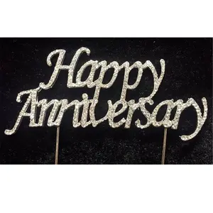 Tian Sweet  Happy Anniversary Rhinestone Cake Topper - Silver