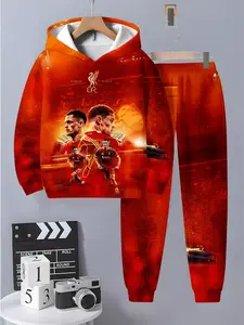 Boys' Juventus Flame Effect Hoodie Set, Perfect Gift for Fans, Casual Fashion, Regular Fit, Spring & Fall Wear