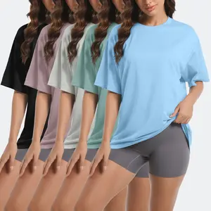 5 PACK Womens Oversized T Shirts Crew Neck Loose Fit Short Sleeve Tshirts Summer Workout Plus Size Tee Tops oversized tshirt women
