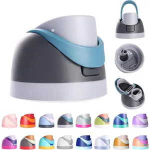 Replacement lid for water bottle, compatible with standard cups in 16oz, 24oz, 32oz, and 40oz sizes. One-button drinking bottle top cap replacement accessory, leakproof design, BPA-free, grayish blue.