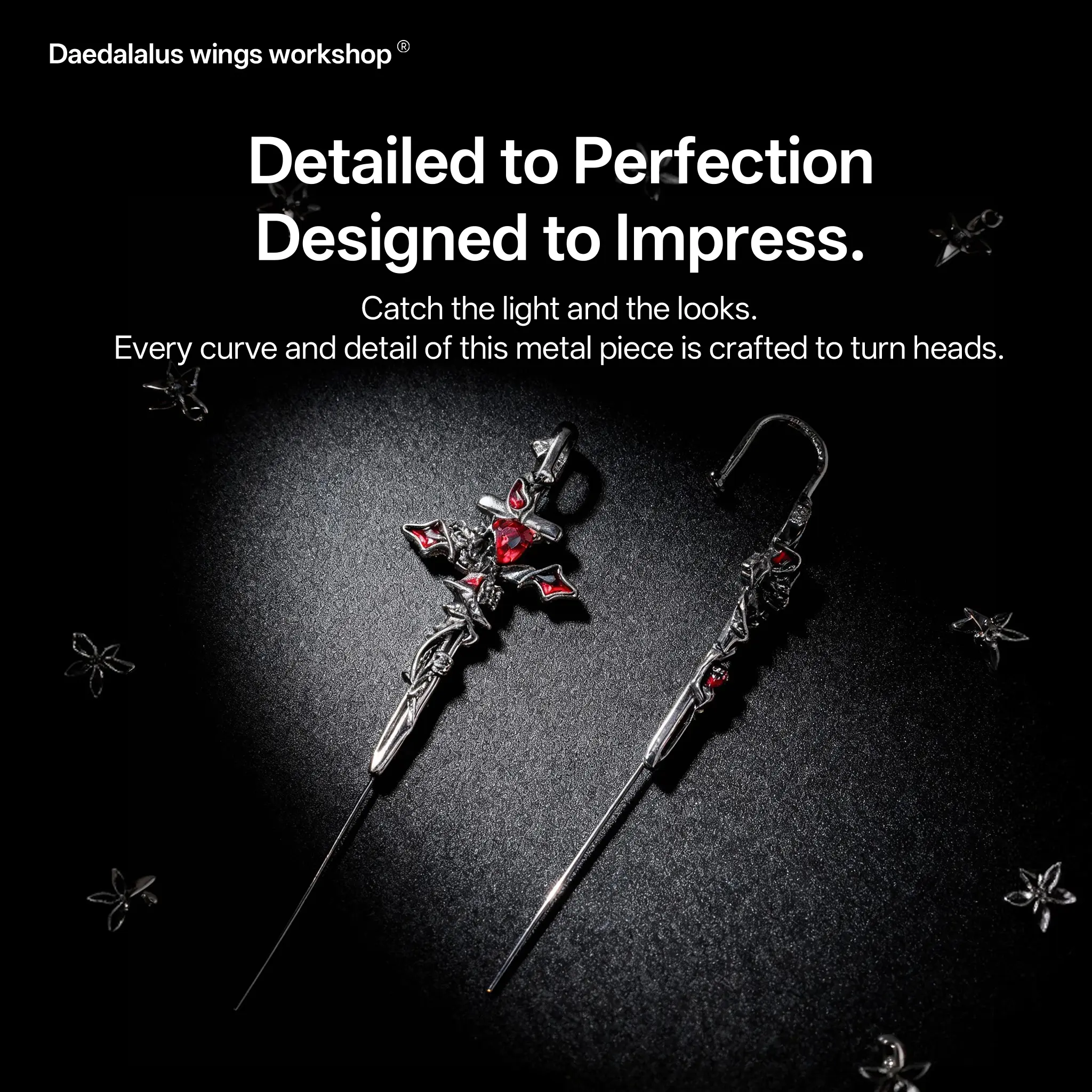 Daedalus Wings Workshop Dark Style Ruby Red Magnetic Cross Stud Earrings, Unisex Personalized Versatile Metal-Coated Fashion Accessories, Ideal for 2 Key Occasions & Outdoor Fun, Magnetic Earrings Stud Jewelry, Stud Earring Jewelry
