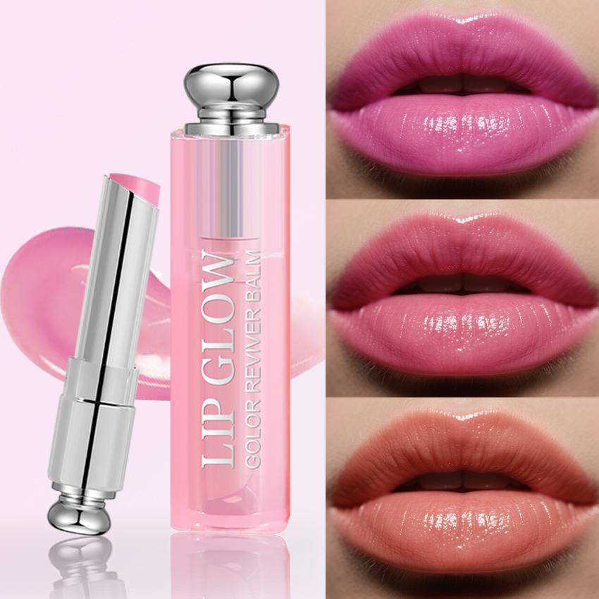 Hydrating Lip Glow Balm 3 Pack, Color Changing Tinted Lip Balm, Moisturizing Lip Care, Glossy Shine Finish, Smooth Plumping Lips, Non-Sticky Formula, Everyday Natural Makeup Lipstick Set