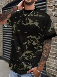 Unisex Camouflage Print T-shirts, Stylish Pattern Short-sleeve Casual Tops, Unisex Clothing, Trendy Apparel