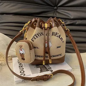Chic Piton & Bear Bucket Bag Set: Drawstring Bag & Coin Purse for Every Occasion