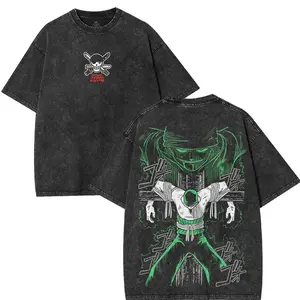 Retro Limited Zoro T-Shirt One Piece Graphic Tees OP Zoro Double Printed Oversized Cotton Washed Tee Anime Merch Gift For Fans Soft Top