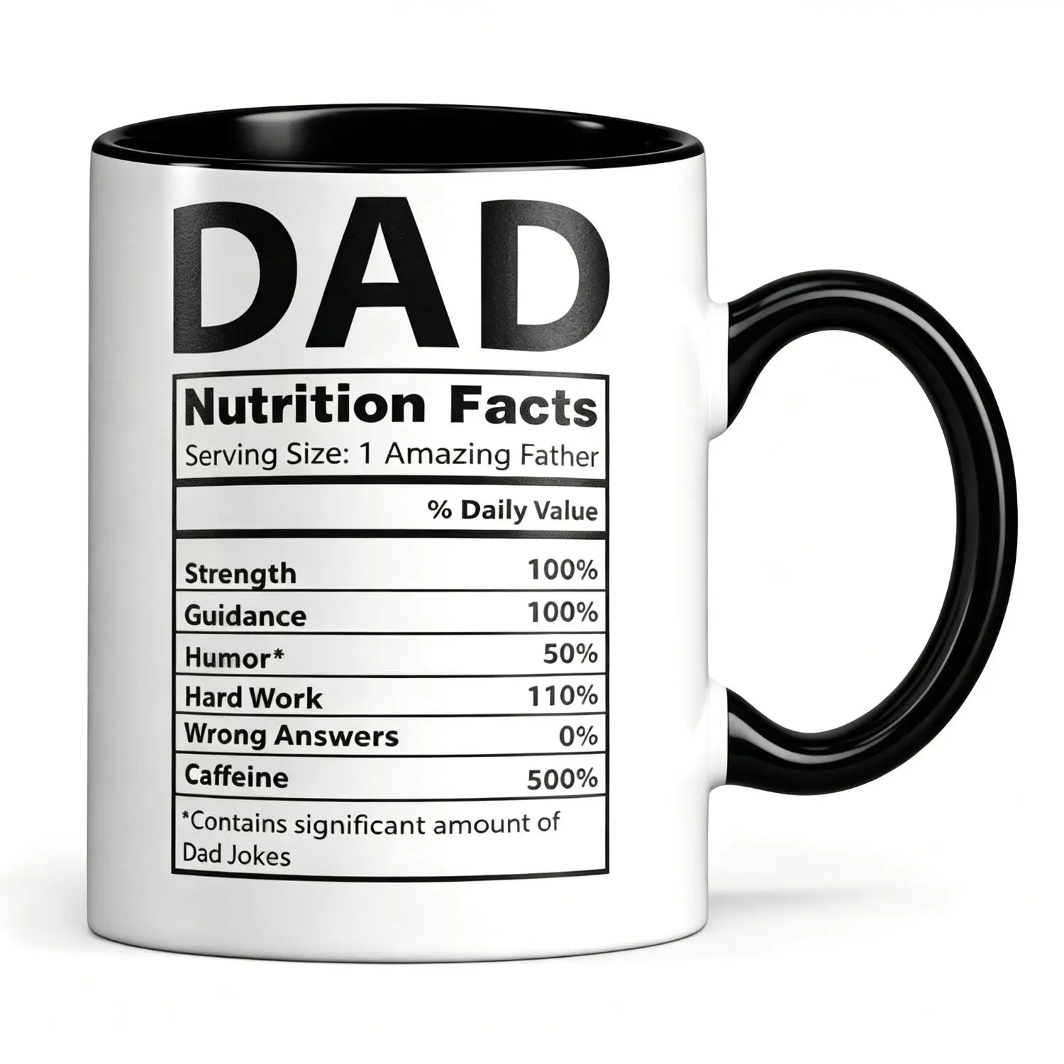 Funny Gifts for Dad - 11 oz Ceramic Dad Coffee Mug from Daughter or Son - Daddy Cup with Nutritional Facts - Thoughful Birthday or Father’s Day Present - White Mug for Morning Coffee