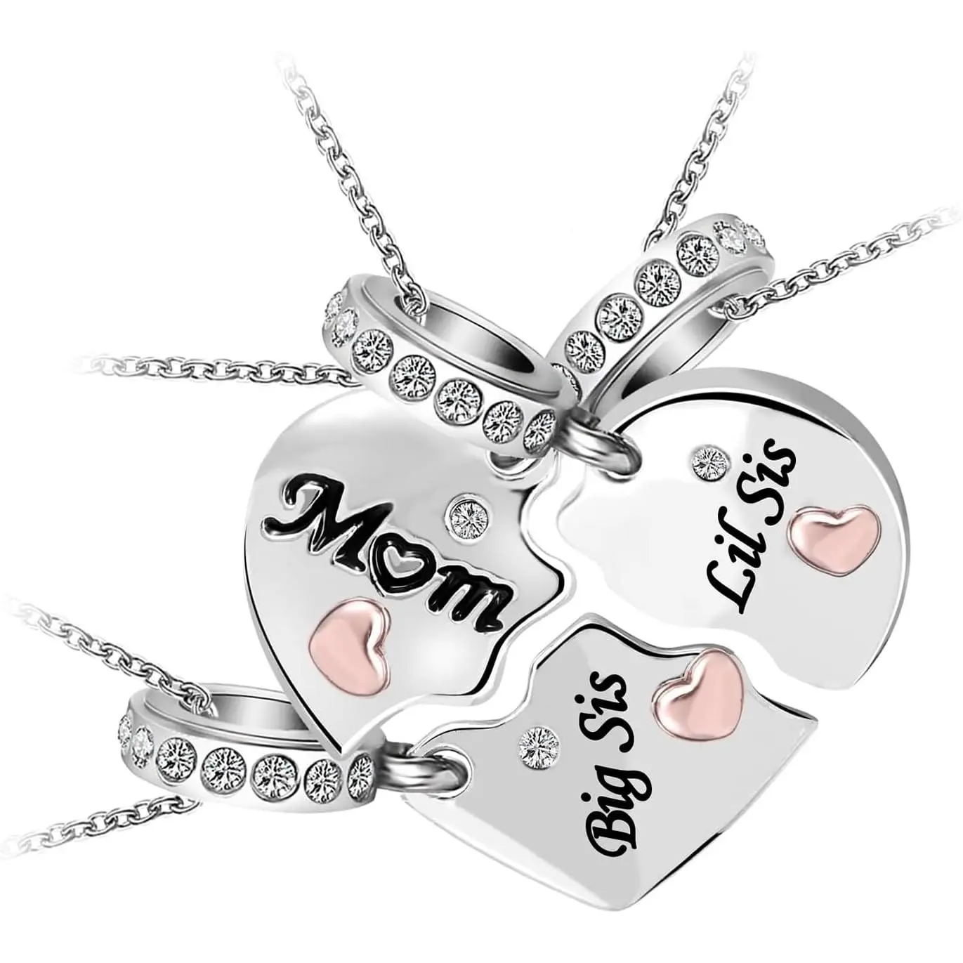 Pendant Necklace Set, 3-Piece Rose Gold Tone Matching Puzzle Heart Charms for Mother, Daughter & Nana, Family Birthday Gift Ideas, Three-Pieces