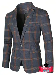 VERA Men's Plaid Print Button Front Flap Pocket Blazer, Regular Fit Tailored Long Sleeve Lapel Neckline Suit Jacket for Business Formal Occasions, Designer Men's Clothes, Fashion Men's Clothing for Fall & Winter, Menswear