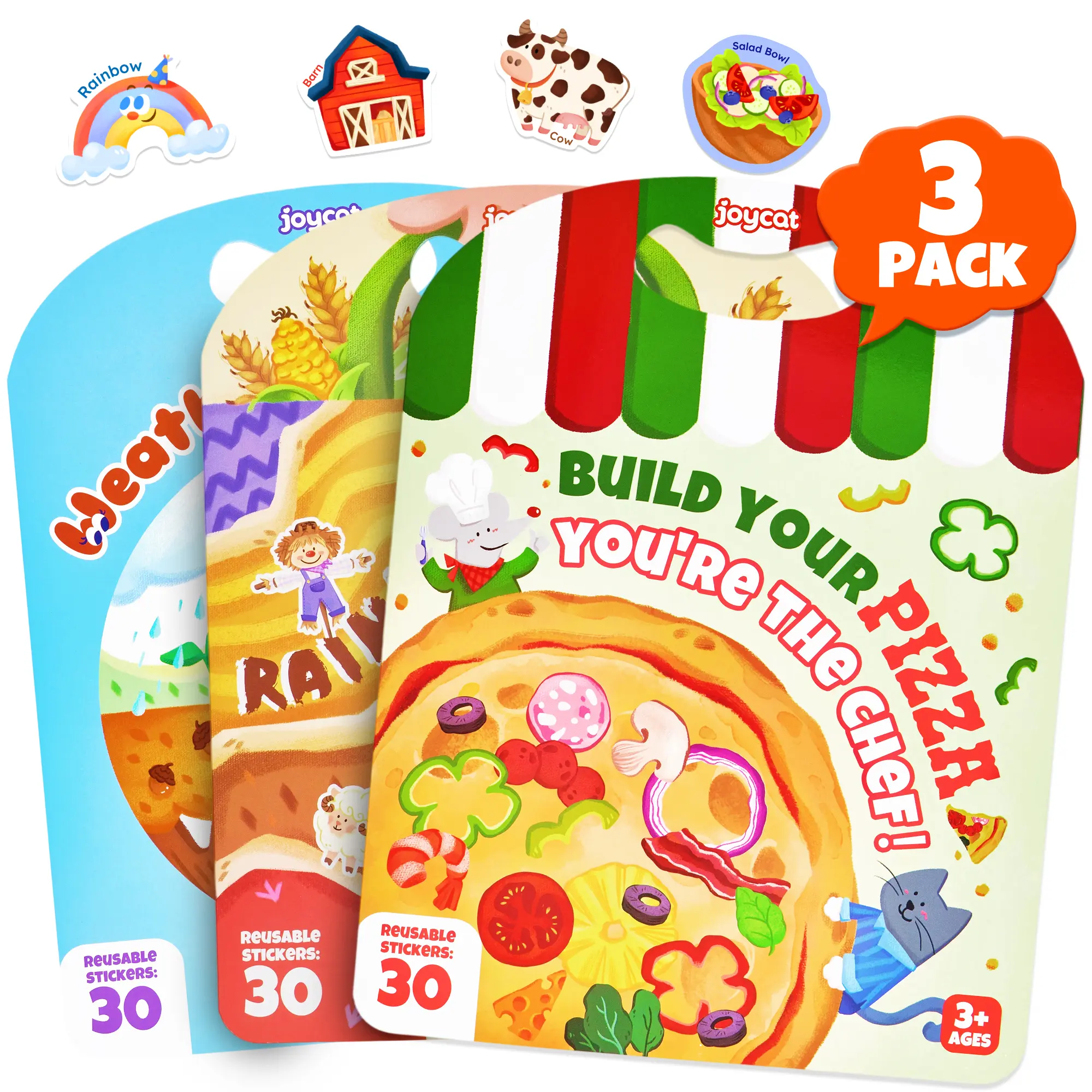 JoyCat Reusable Waterproof Sticker Book - Jelly Stickers, Themed Packs, 4+ Age Kids' Crafting Kit, Educational DIY Scrapbooking Travel Essential Gift