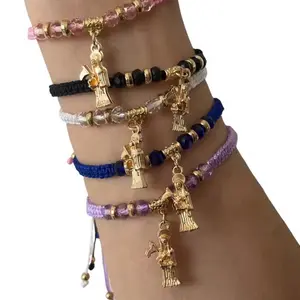 Santa Muerte Gold Amulet Protection Bracelet for Men and Women Holy Death Crystal Bracelet