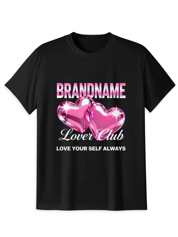 Unisex 100% Cotton "Lover Club" Double Heart Graphic T-Shirt, Y2K Pink Gem Heart Tee, Cute Self Love Aesthetic Short Sleeve Top for Men & Women, Trendy Streetwear