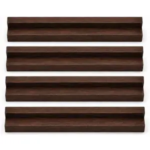VOL-KI 4-Pack Vinyl Record Shelf Wall Mount – Solid NZ Pine Wood Floating Vinyl Display Shelf & Record Holder, Includes Now Playing Display, Marking Strip & Mini Level (Rich Walnut)