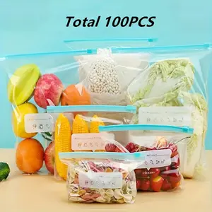 100pcs Zipper Storage Bags Set, Zippered Storage Containers, Produce Storage Containers, Ideal for Fruits Grains Vegetables Meats, Kitchen Organization & Food Preservation, Essential Household Supplies