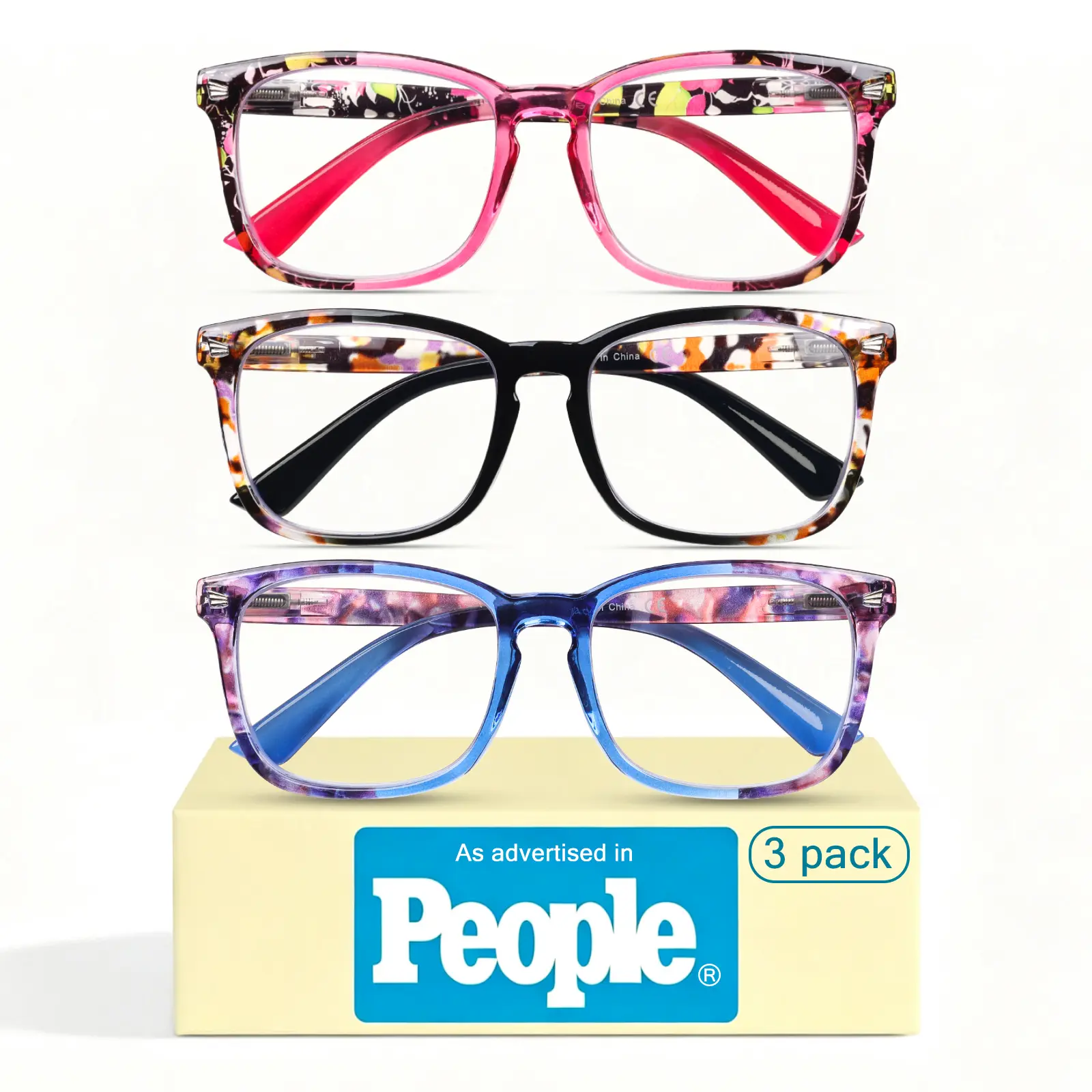 DEAAOK  Reading Glasses for Women 3 Pack Fashion Readers Spring Hinge Eye Glasses Blue Light Reading Glasses