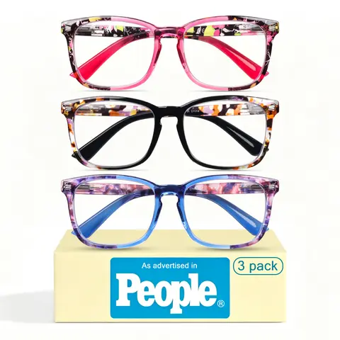 DEAAOK  Reading Glasses for Women 3 Pack Fashion Readers Spring Hinge Eye Glasses Blue Light Reading Glasses Eyeglasses