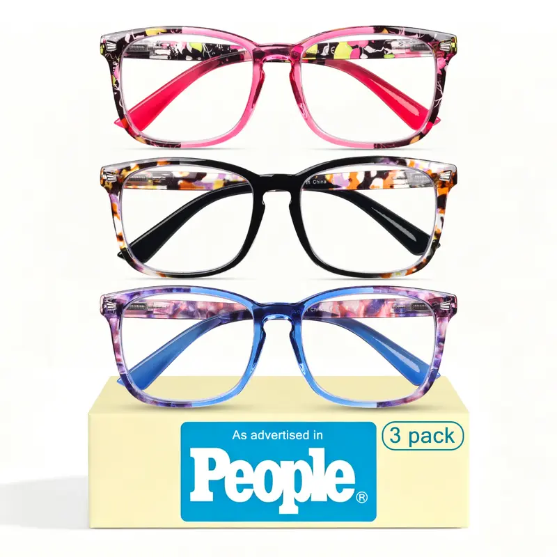 DEAAOK Reading Glasses for Women 3 Pack Fashion Readers Spring Hinge Eye Glasses Blue Light Reading Glasses Eyeglasses