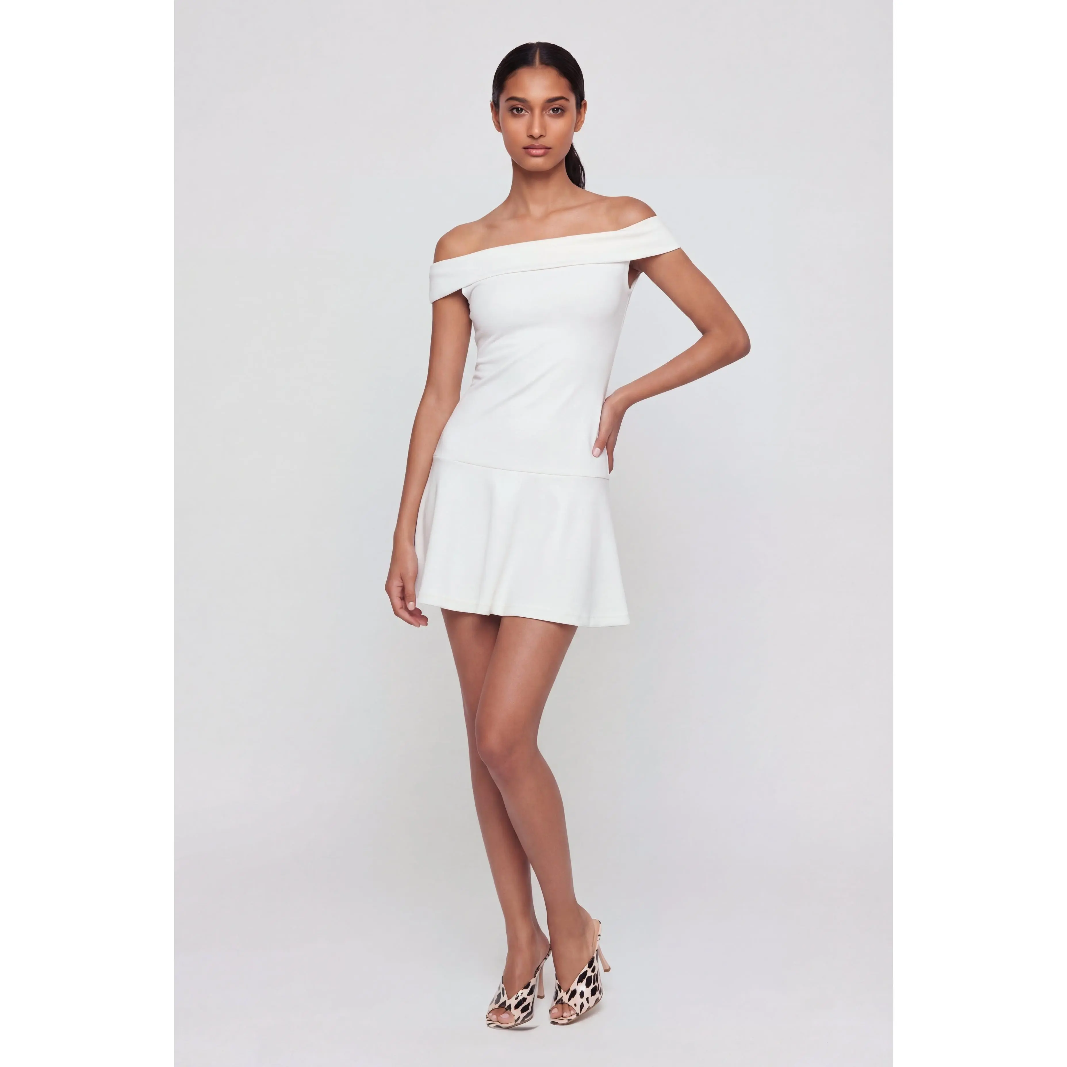 Fold Over Off The Shoulder Drop Waist Skater Dress