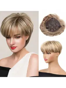 Short Hair Toppers for Women Magic Pixie Cut Hair Pieces Natural Blonde Hair topper with Bangs for Women Daily Use