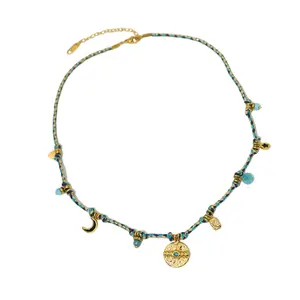 Handmade Necklace Weaving Women Jewelry Featuring Moon Star Charm