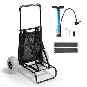 VEVOR Beach Dolly with Big Wheels for Sand, 20.1x 14.6 Cargo Deck, w/ 9 Balloon Wheels, 165LBS Loading Capacity Folding Sand Cart 27.2 to 44.9 Adjustable Height, Heavy Duty Cart for Beach