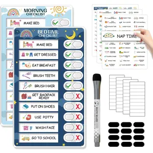 2 in 1 Bedtime/Morning Routine Chart for Kids Toddlers, Magnetic Chore Chart for Kids, Cute Visual Schedule for Schedule Board for Home, Checklist to Do List ADHD Tools