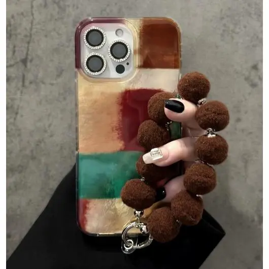 Fur bracelet + colorful grid stitching + glitter l