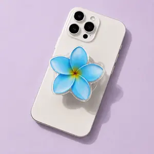 Blue Plumeria Flower Magsafe Phone Grip - Cute Tropical Floral Magnetic Grip - Summer Aesthetic Gift