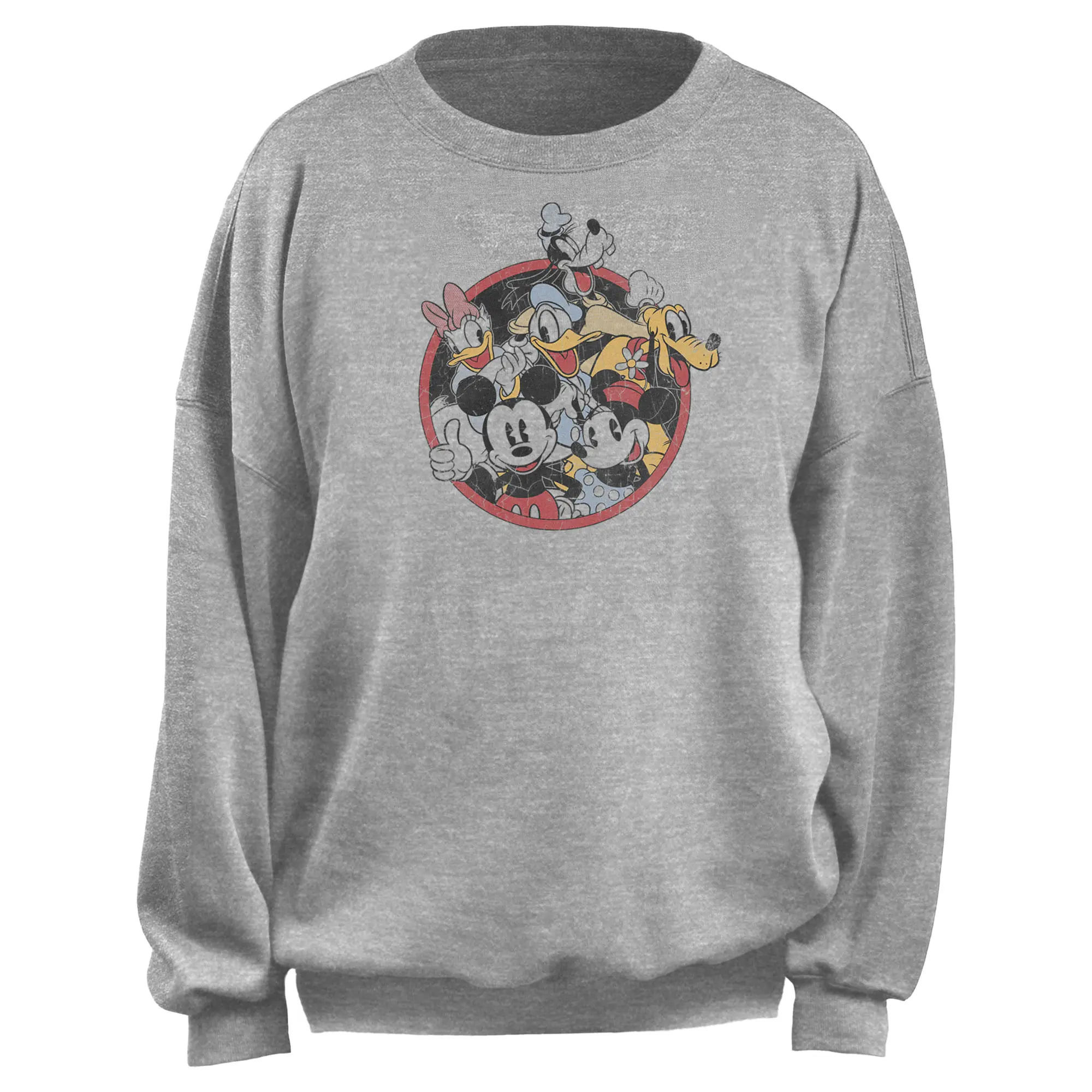 Junior's Mickey & Friends Distressed Retro Group Shot Sweatshirt
