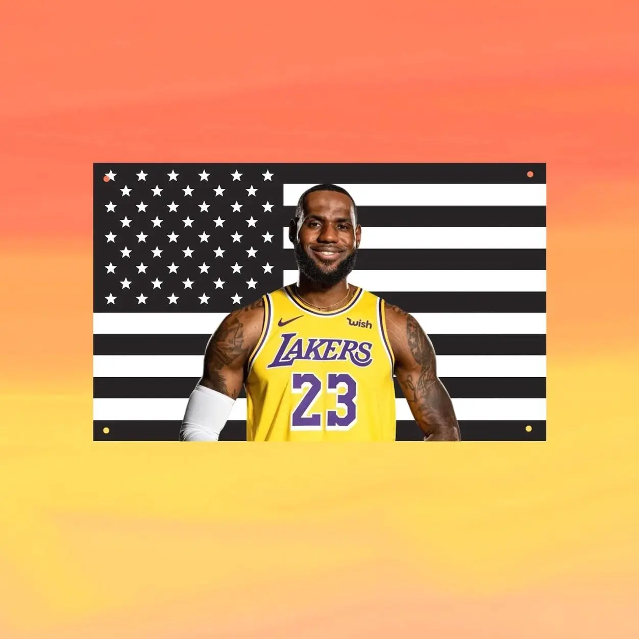 LeBron James Black US Wall Tapestry Flag, Basketball Wall Art, Sports Bedroom Decor, Fan Banner