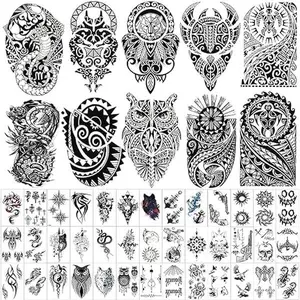 50 Sheets Forearm Half Sleeve Tribal Totems Temporary Tattoos for Men Women Fake Tattoos 3D Large Tribal Totem Fake Tattoo Stickers Black Realistic Mechanical Machine Robot Arm