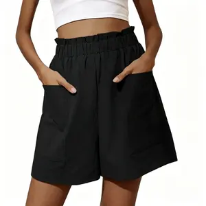 Women's Cotton-Linen High-Waisted Petal-Cut Wide-Leg Shorts - Casual, Versatile Womenswear Bottom