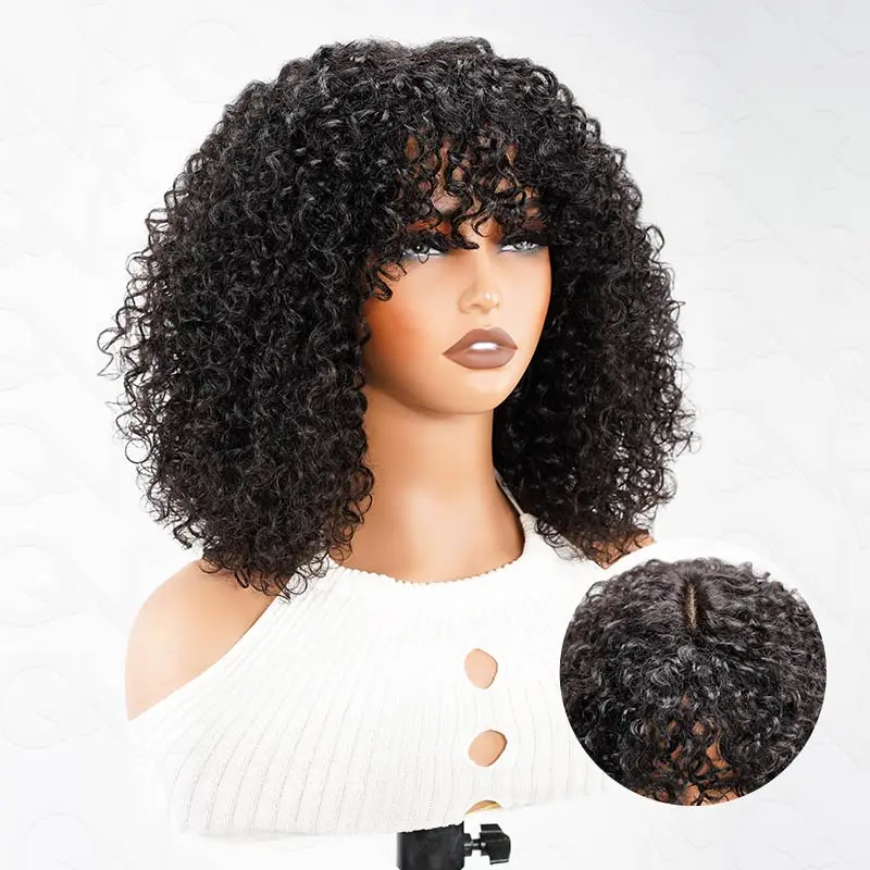 QVR Water Wave Short Pixie Bob Cut Wigs With Bangs For Black Women
