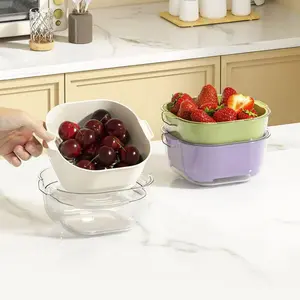 Double-Layer Thickened Multi-Functional Fruit Drain Basket, Home Use Small Fruit Bowl, Kitchen Fruit Washing Tool, Strainer Basket