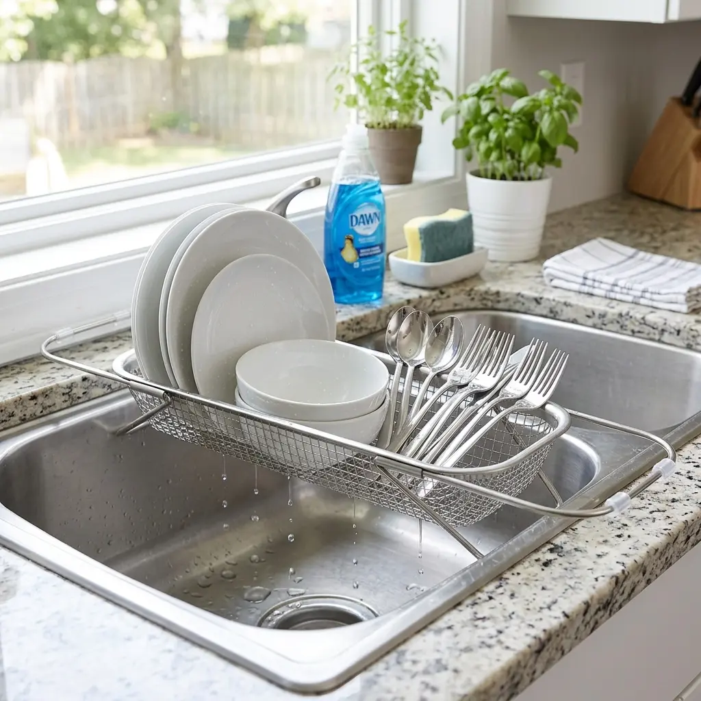 Stainless Steel Expandable Over-The-Sink Colander, Fine Mesh Rectangle Strainer Basket with Handles, Silver Kitchen Essential Utensil