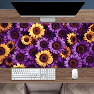 1pc 11.8x31.5in Mouse Pad Large Size Cute Kawaii Purple Sunflower Heart Mouse Pad, Non-slip Base, Office, Home Mouse Pad