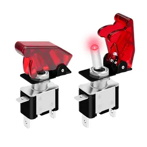 Red 12V LED Lighted Toggle  with Aircraft Guard Safety Flip Cover 12 Volt DC 20A Heavy Duty Covered Illuminated Lit for Racing Auto  ATV UTV Golf Cart -2Pack