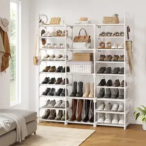 9 Tiers Large Shoe Rack - White Organizer for 50-55 Pairs with Metal Pipes, Heavy Duty Storage for Closet Organization