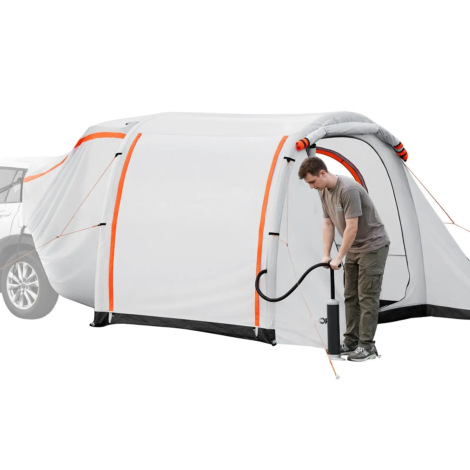 Inflatable SUV Tent With Awning, 8 X 6.7 Feet, 3-Season SUV Tailgate Tent With Ventilated Doors And Mesh Window, PU2000mm Waterproof Car Rear Hatch Tent For Outdoor Camping, Easy Setup, Air Pump Included