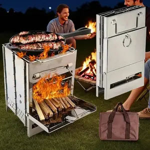 Portable Stainless Steel Barbecue Stove, Foldable Barbecue Grill, Outdoor Cooking Solution for Camping, Picnic, Barbecue and Backyard Party