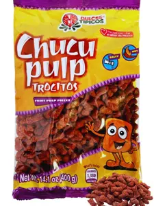 Chucu Pulp Trocitos Chaca Chaca 14.1oz 400g Mexican Fruit Pulp Candy Hot Salty Traditional Dulces Tipicos Authentic Chewy Snack Pieces