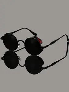 Vintage Steampunk Style Metal Round Frame Eyeglasses, Fashionable Striped Legs for Daily Casual Wear, Outdoor Travel Accessory, Distinctive Frame