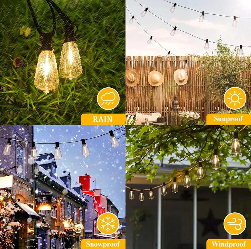 100+10FT LED Outdoor String Lights, Patio Deck Lights with 50+2 Shatterproof ST38 Edison Bulbs, Dimmable Warm White Waterproof Outside Hanging Lights Connectable for Backyard Porch Garden