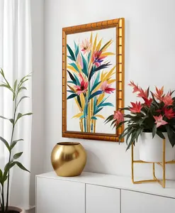 10x32 Gold Modern Bamboo Picture Frame - UV Acrylic, Foam Board Backing, Hanging Hardware