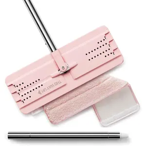 Flat Mop, Microfiber Mops for Floor Cleaning, 60" Long Handle with Flexible 13" Flat , Pink
